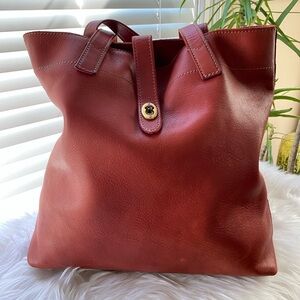 Fossil Large Oxblood Leather Tote | Slouchy Minimal Shoulder Bag